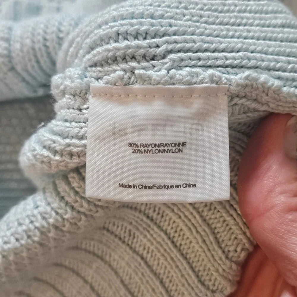 Tory Burch Waffle Knit Sweater Size S Light Blue Raglan Sleeve Crew Neck Preppy